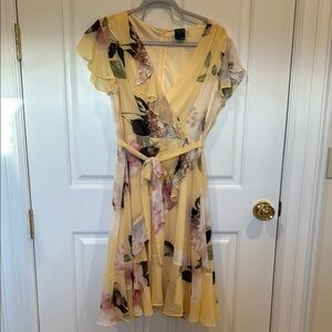 Floral Yellow Wrap Dress